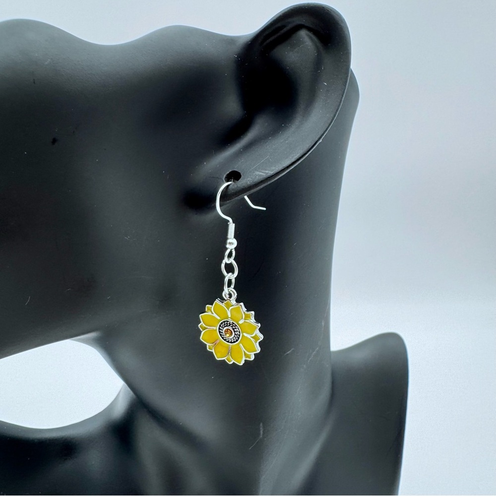 Handmade Sunflower Earrings in Yellow and Silver